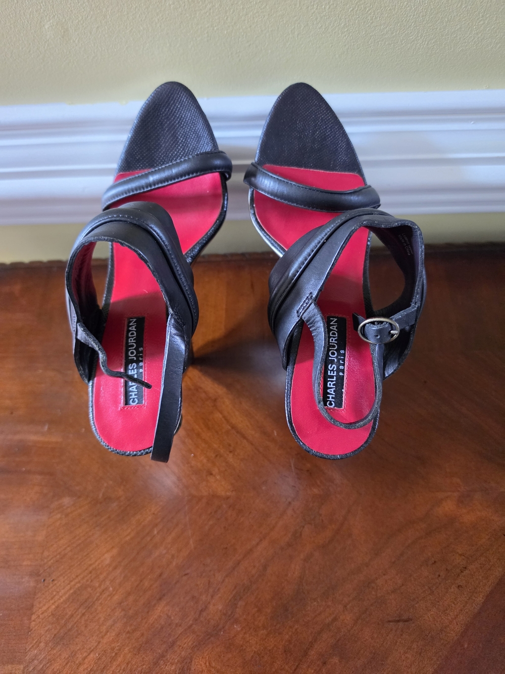 Charles Jourdan Black Red Sole Wedges